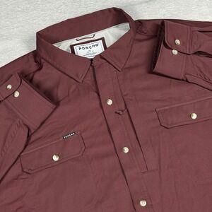 Poncho Outdoors Fishing Shirt Mens 3XL Burgundy Magnetic Pocket Long Sleeve